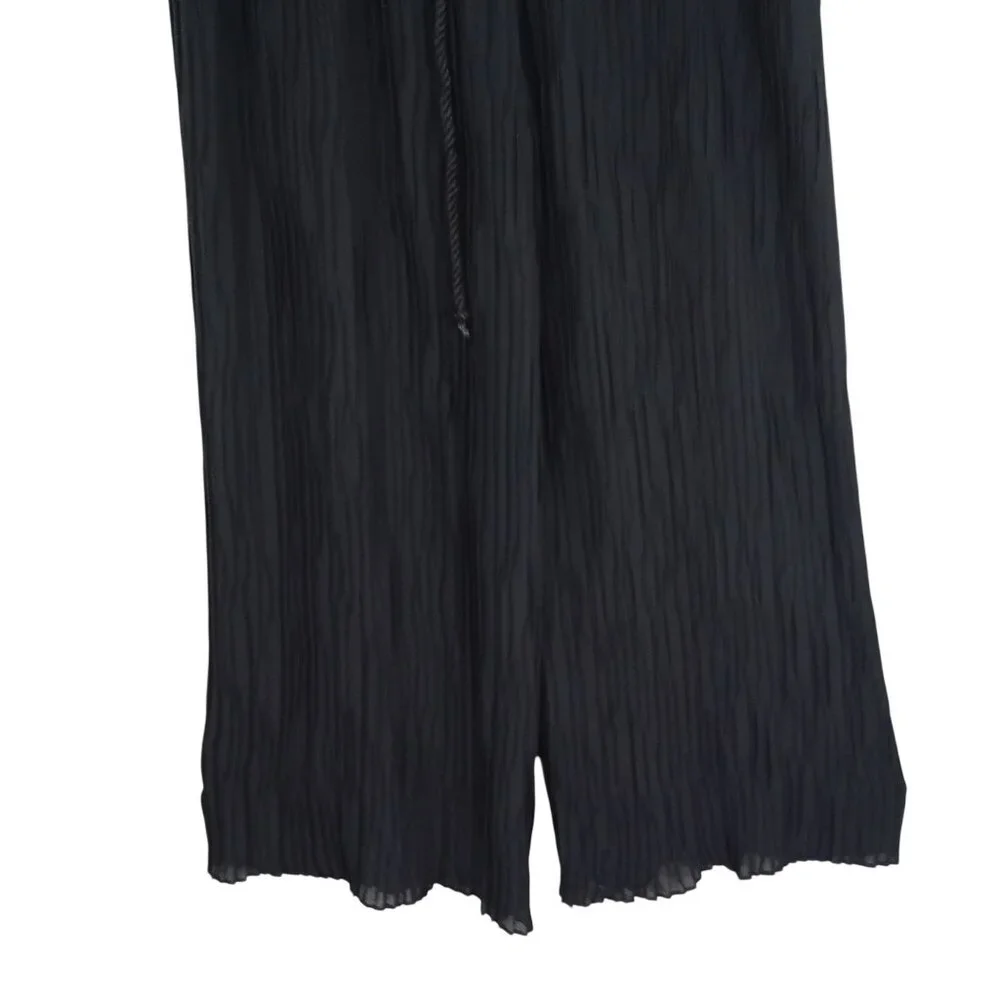 C'est Duo By Casablanca Black Crinkle Wide-Leg Pants With Drawstring Waist Sz S - Picture 4 of 13